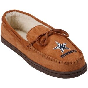 FOCO Dallas Cowboys Moccasin Slippers Men's XL 13-14 Faux Fur Lined Tan